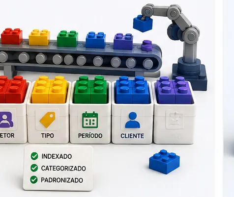 Tijolos de lego separados em grupos por cor